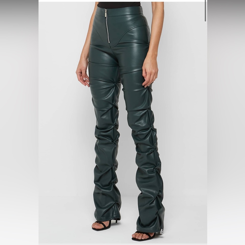 Maniere Devoir Forest Green Leather Pants